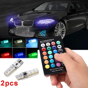 

2 Pcs/Set 12V LED Car Light With Remote Control T10 5050 SMD RGB Auto Interior Dome Wedge Strobe Lamp Bulbs F-Best