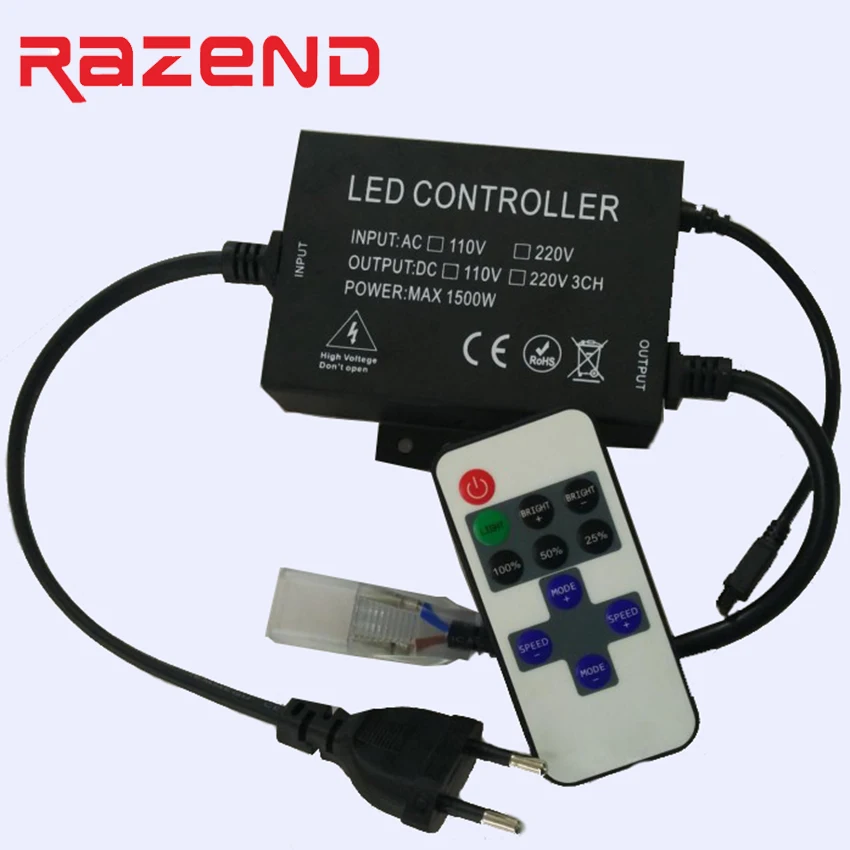 1500W 110V 220V Led dimmer controller with 11keys IR remote Single