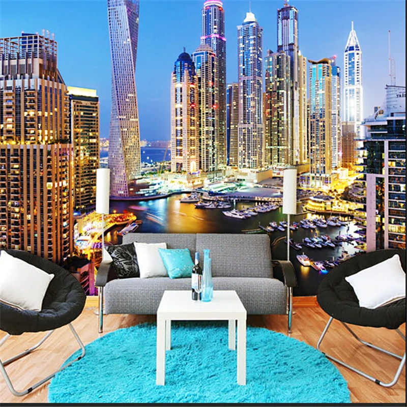 

2015 Dubai Night living room study dining backdrop 3d wallpaper murals TV backdrop of the city papel de parede infantil