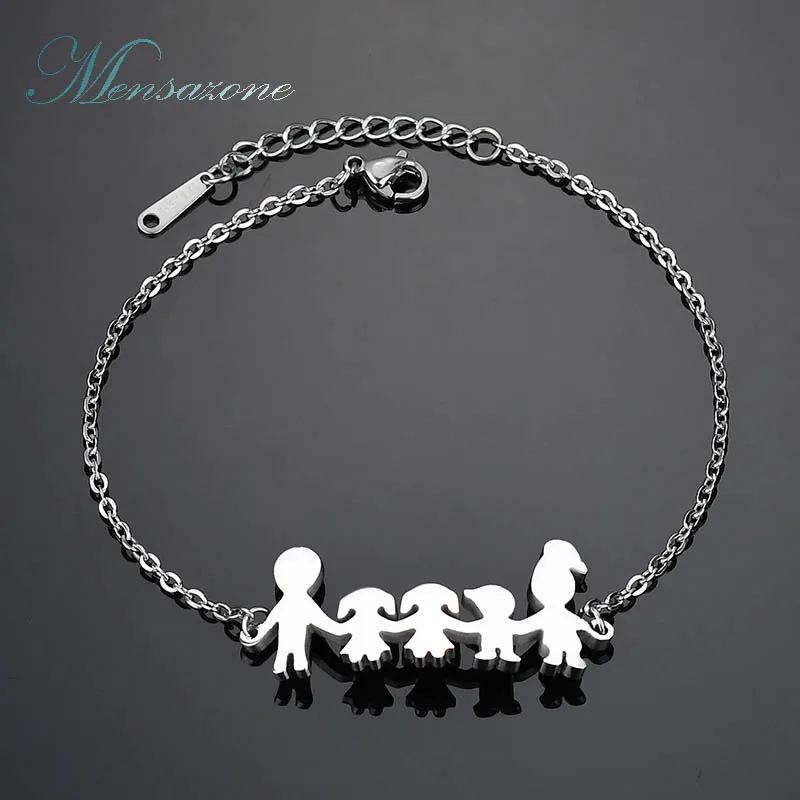 

MENSAZONE Love Family Pendant Bracelet Stainless Steel Dad Mama Girls Boy Children Bracelet For Women Birthday Gift