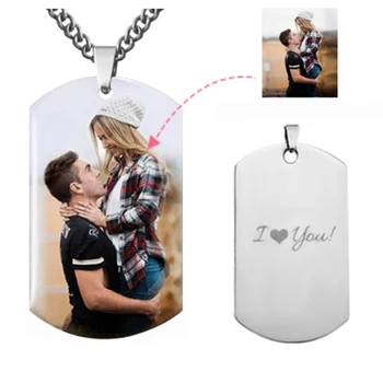 

Custom Color Photo Necklace with Letter Name Men's Military Army Style Titanium Steel Necklaces Picture Dog Tag Pendant Chain