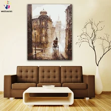 DIY раскрашивания фотографии по номерам с цвета конная упряжка под осень Рисунок Живопись по номерам оформлена дома