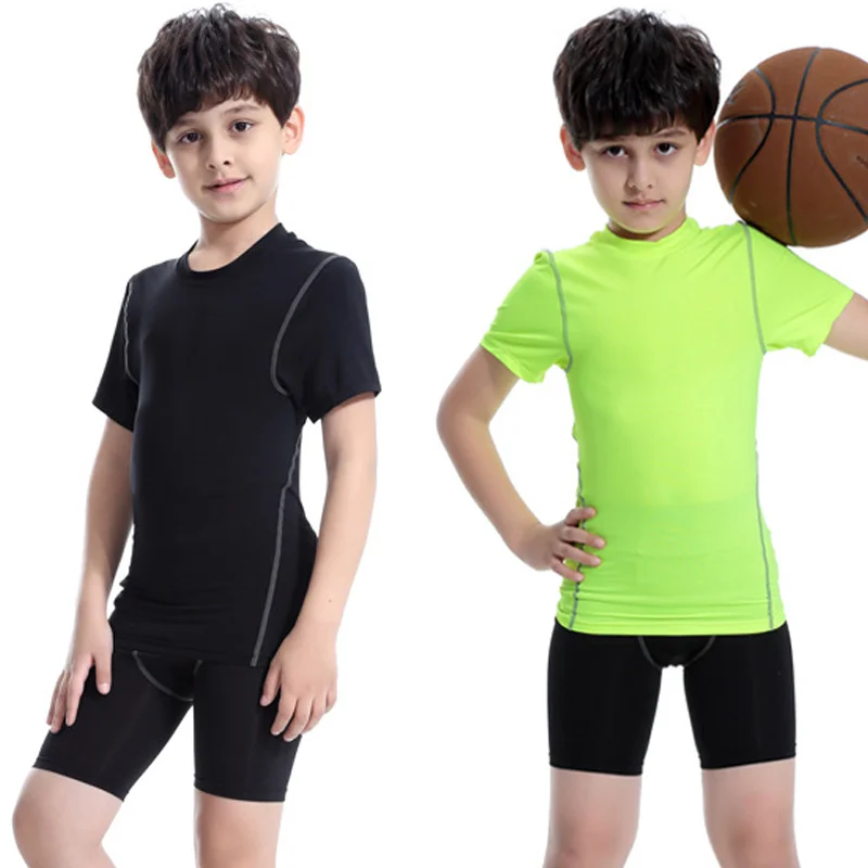 Новинка; детская спортивная одежда; эластичные дышащие быстросохнущие спортивные топы с короткими рукавами для мальчиков и девочек; BF88