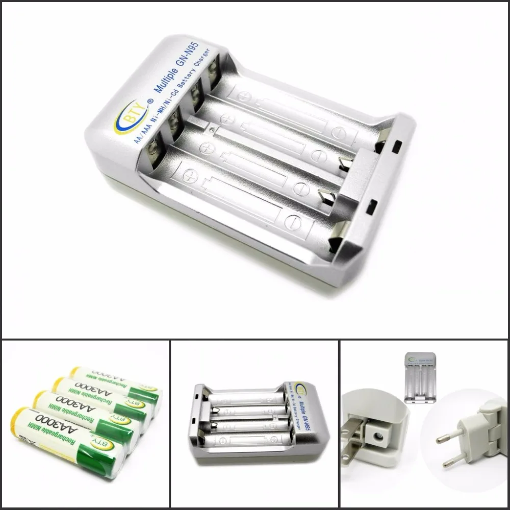 

BTY Hi-speed Quick AA AAA Rechargeable Battery BTY Charger N95 +4x AA 3000 series 850mAh 1.2V NI-MH Rechargeable Battery BTY