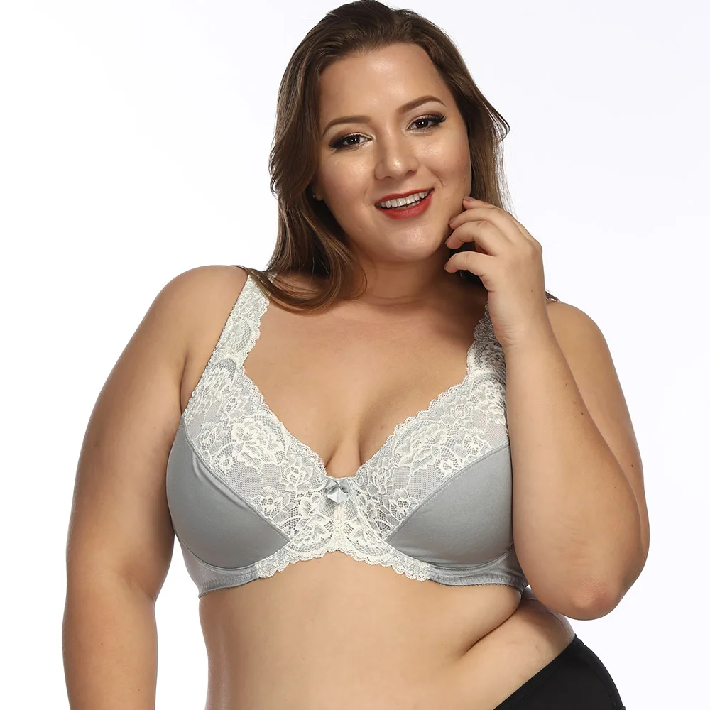 Women Unlined Full Coverage Bras Plus Size Brassiere Embroidery No-padded Bra Underwire Bralette Underwear 34-46 DDD/F/FF/G/H