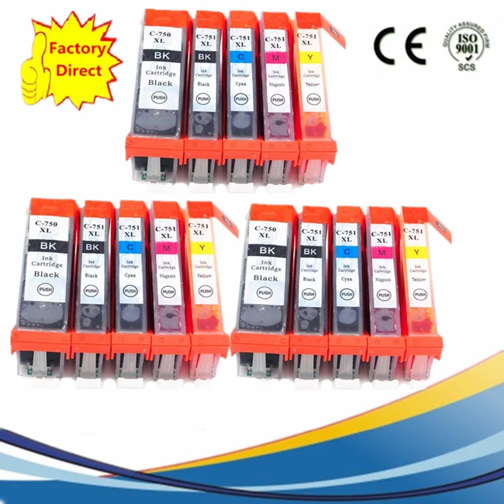 

15 x PGI 750 PGI750 PGI-750 PGI-750XL CLI-751 Ink Cartridges For Canon Pixma MX 727 927 IP 7270 8770 IX 6770 6870 Inkjet Printer