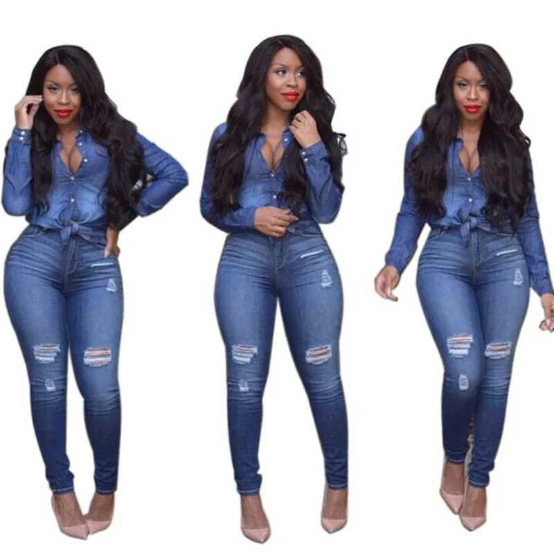 two piece denim outfit