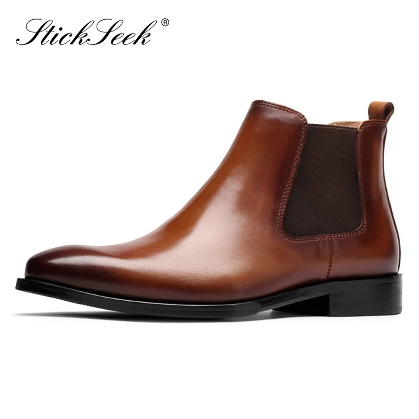 

Italian Designer Genuine Leather Formal Dress Man Chelsea Ankle Boots Pointed Toe Handcrafted Riding Men's High-Top Shoes MT106