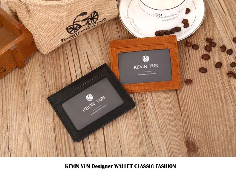 KEVIN YUN Designer Brand Vintage Men Card Holder Wallet Genuine Leather Mini Pocket Credit ID Card Case