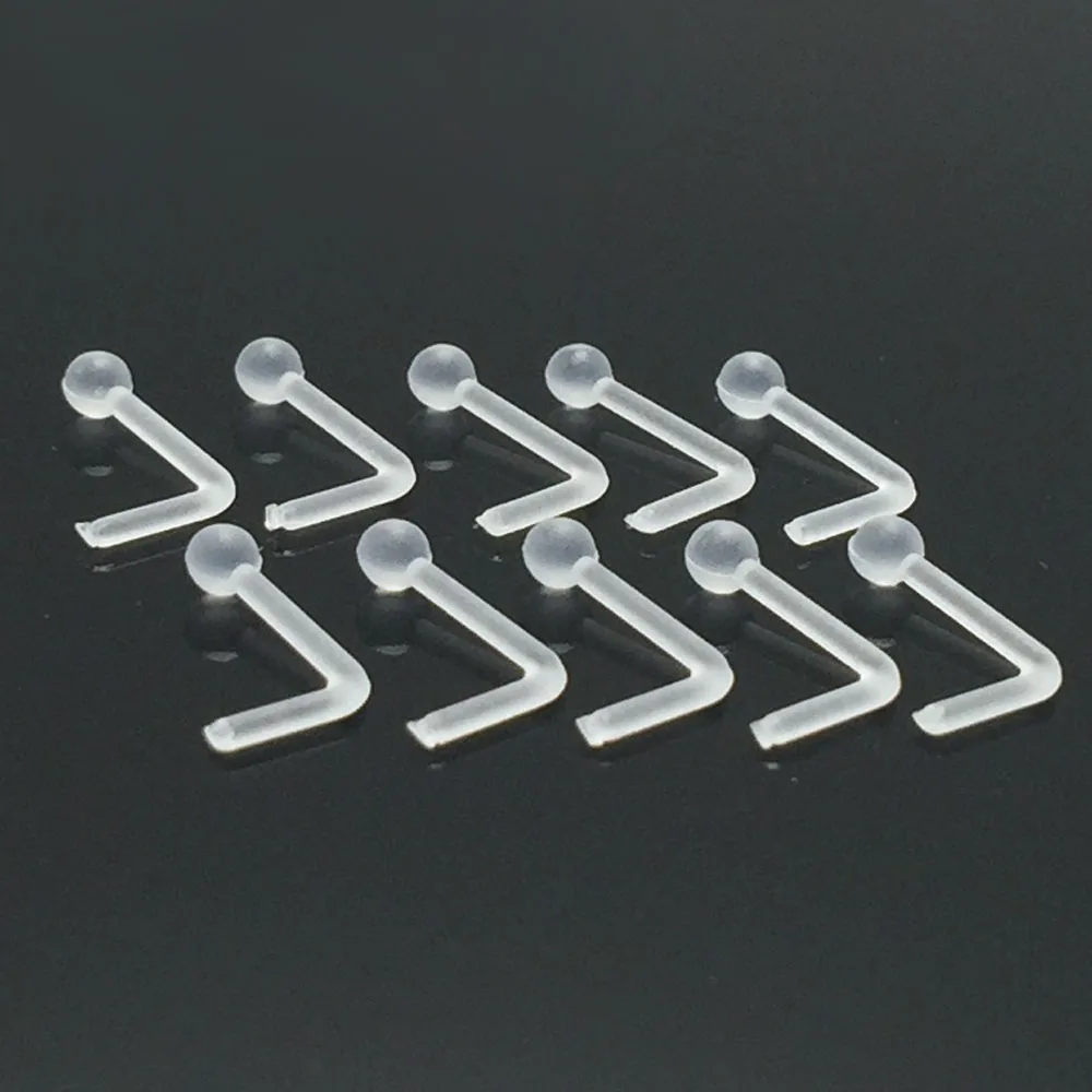 

10pieces Anti-allergic Nose Studs Piercing Nose Studs Acrylic 0.8x2x6mm Bioplastic Invisible Clear White Gem Body Jewelry Women