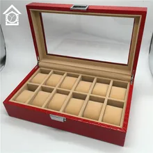 12 Grids Watch Display Box Original Red Leather Watch Storage Boxes Fashion Watch Gift Boxes With Window A048