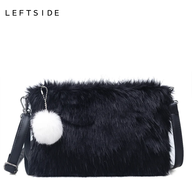 

LEFTSIDE Small Faux Fur Crossbody Bags For Women 2018 Female Handbags With Hair Ball Pendant Winter Warm Handbags Drop Shipping