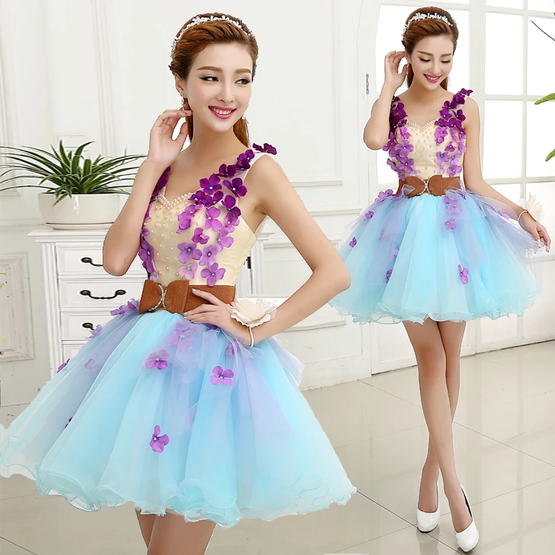 

sukienka Above Knee Sleeveless Appliques Handmade Flowers Lovely Party Dresses Double V Neck Mini Cocktail Dresses