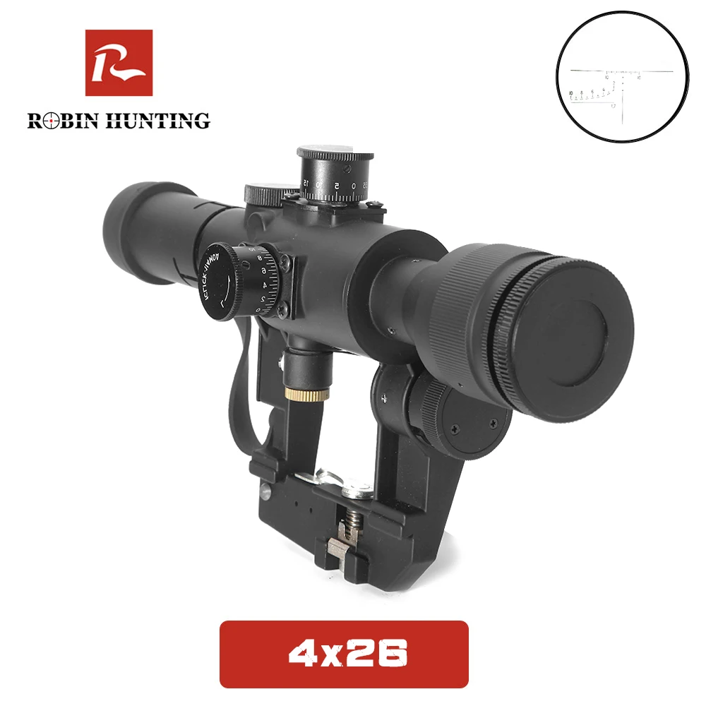 Оптика Robin Hunting SVD 4x26 красная с подсветкой для охоты прицел снайперской винтовки