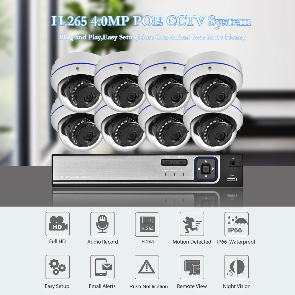 Gadinan 8CH 4MP CCTV безопасности NVR комплект системы 4MP 3MP POE аудио запись Купол Открытый POE IP камера P2P комплект видеонаблюдения