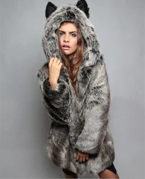 Haute leopard 2018 Manteau Striped black white Femmes Qualité Casual Lâche Veste Taille De Grey grey Capuche À Nouveau Fourrure Longues Renard Manches Faux Hiver Dames Mode Plus tTwxFdqw