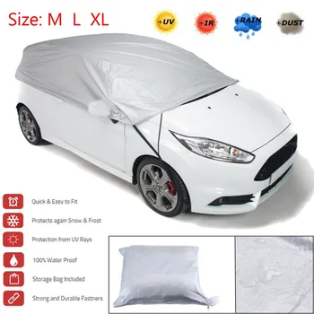 

Size M L XL Prevent Heat Sun Rain Snow Half Car Cover Aluminum Silver Shade Visor