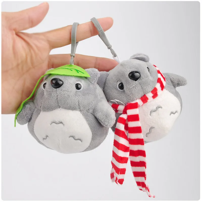 2017 Movie My Neighbour Totoro Plush Pendants Toys Small Cute Anime Cartoon Leaves Scarf Totoro Cat Key Bag Pendants Doll 12pcs 10cm (3)