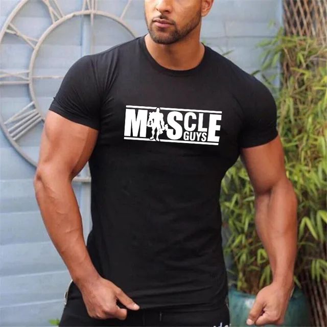 Muscleguys Fashion men's t shirt fitness leisure short sleeve tops