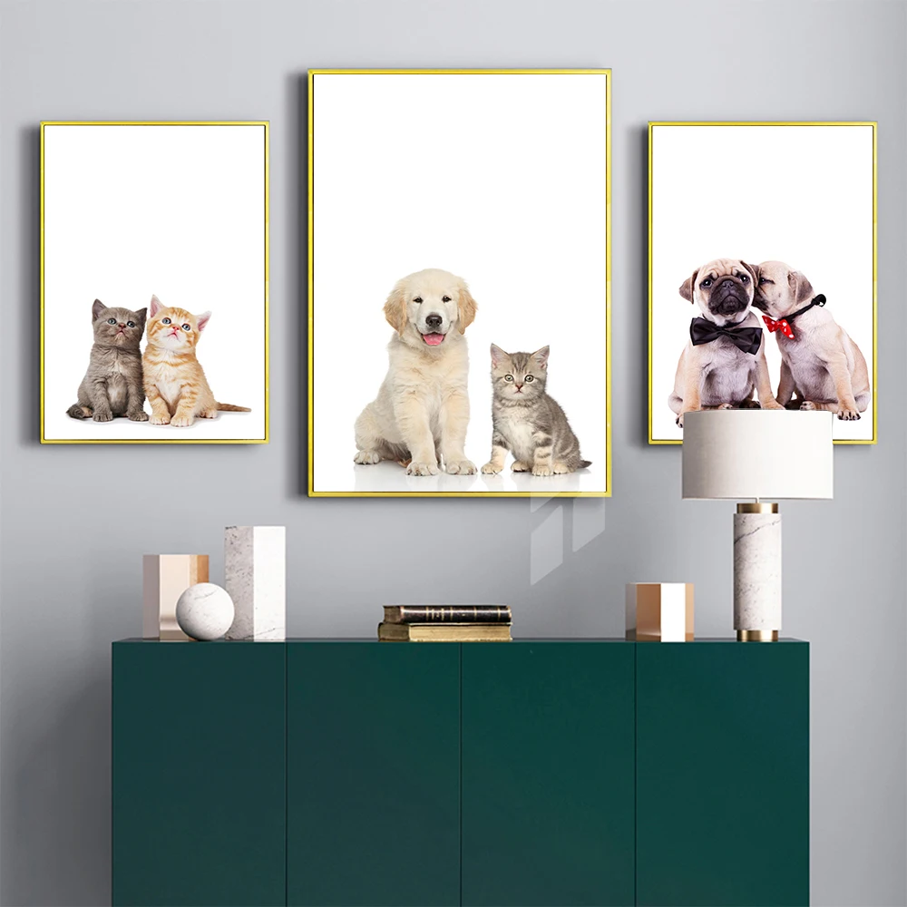 Frameless Multi-colored Dog Cat Art Print Oil Painting on Canvas Home Decor