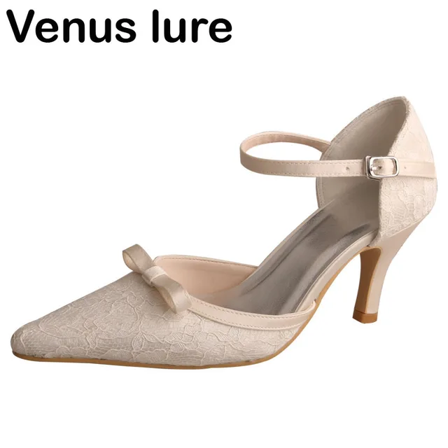 Las Fancy Evening Wedding Shoes Pointed Toe Ivory Lace Bride Las Fancy Evening Wedding Shoes Pointed Toe Ivory Lace Bride Mid Heel