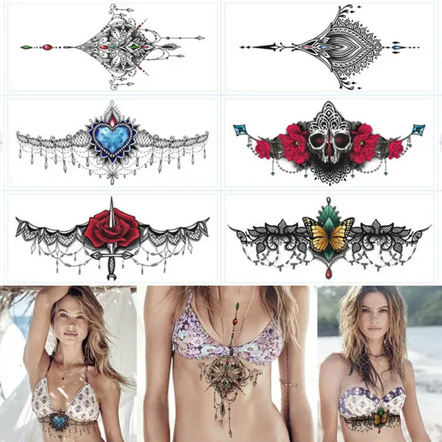 8pcs/lot Sexy Under Breast Tattoo Ornamental Tattoo, Temporary Body Tattoo Sticker, Premium Sternum Tattoos 8pcs/lot Sexy Under Breast Tattoo Ornamental Tattoo, Temporary Body Tattoo Sticker, Premium Sternum Tattoos