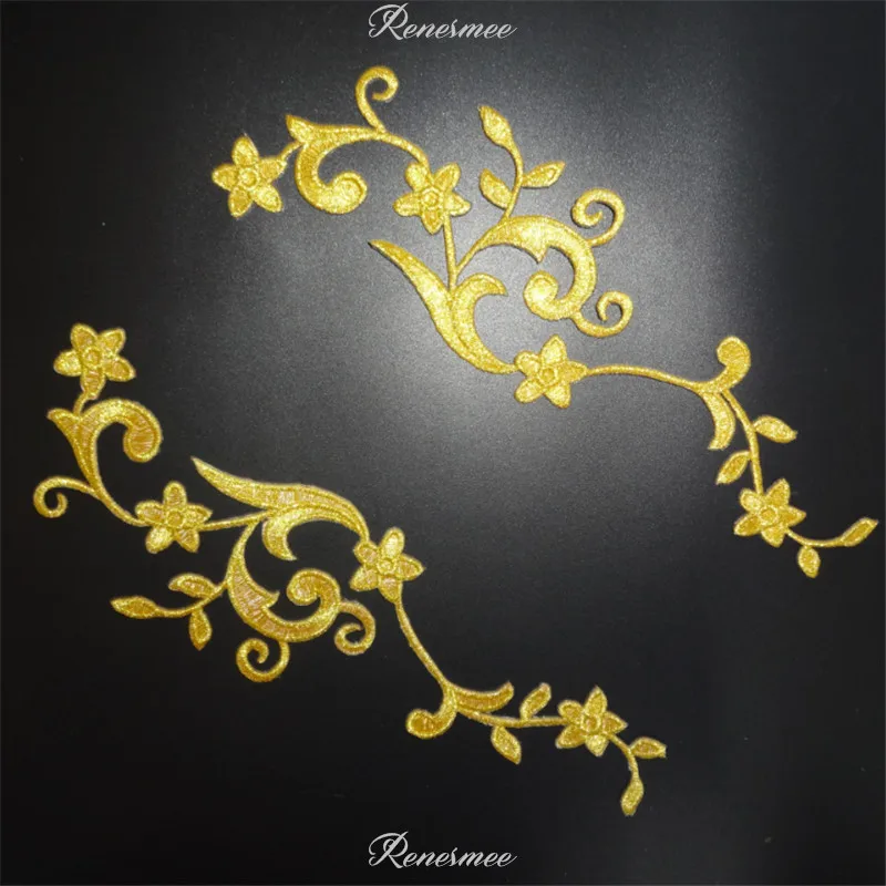 

1Pair/2pc Flower Patches Lace Appliqued Mirror Pair Floral Opera Dress Iron On Embroidery Trims Applique 20.8X6cm CD127-A