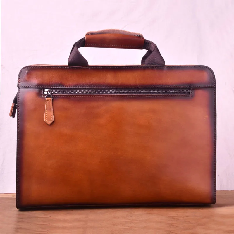 EUMOAN Vintage to do old leather hand-held men's bags, hand-rubbed leather shoulder bag, oblique casual briefcase computer bag
