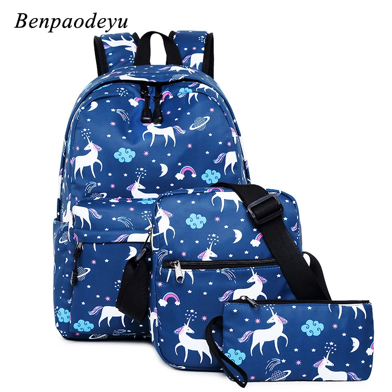 

2019 New Children School Bags Girls Unicorn Backpack Kids School Bags Fashion 3pcs/set Shoulder Bags Pencil Case Girls Backpack