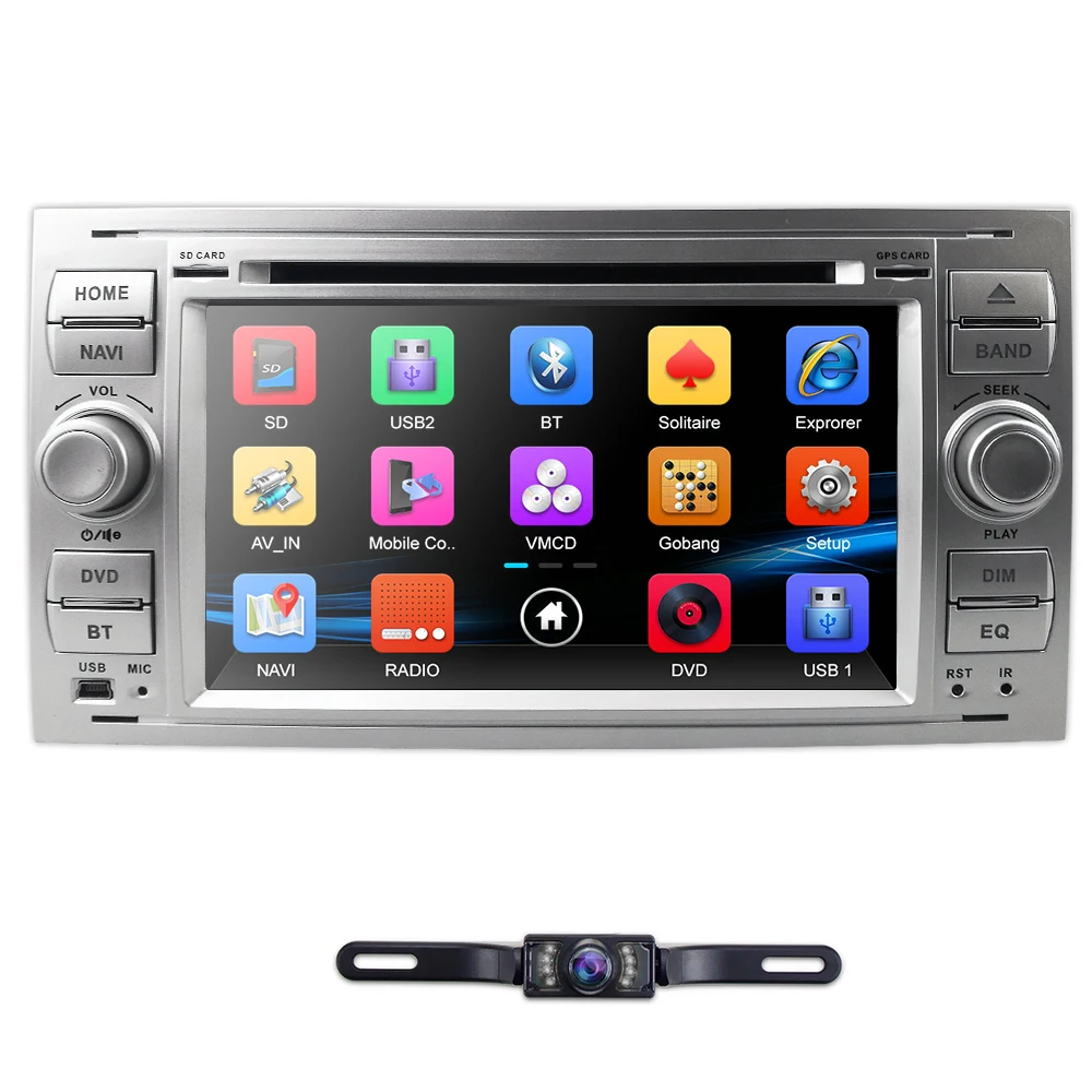 

Free 8G Map card+Rear Camera Car DVD player For Ford Focus Mondeo S-Max 4 Galaxy Kuga Transmit Black Silver RDS DVR DAB+ BT OBD2