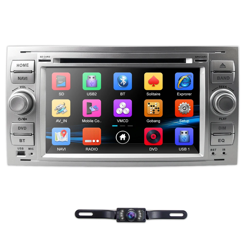 Sale Free 8G Map card+Rear Camera Car DVD player For Ford Focus Mondeo S-Max 4 Galaxy Kuga Transmit Black Silver RDS DVR DAB+ BT OBD2 0