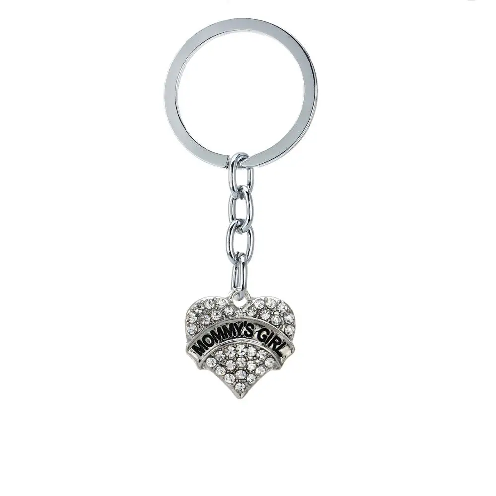 12PC Wholesale Clear Crystal Mommy's Girl Keychain Rhinestone Heart Love Pendant Charm Keyring Gift Family Key Ring Chain Keyfob |