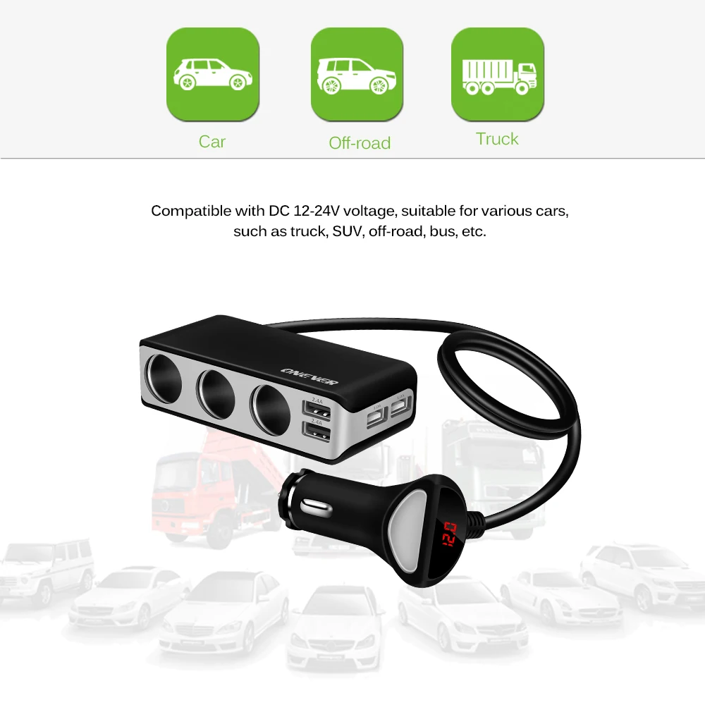 6.8A 4 usb порта автомобильное зарядное устройство 3 гнезда прикуривателя 120 Вт