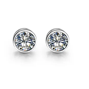 شراءاختبار الضمان الإيجابي الجولة بريليانت 6.5 مللي متر 1Ct كل G-H مويسانيتي الماس وأقراط ريال 925 قرط فضي الاسترليني
