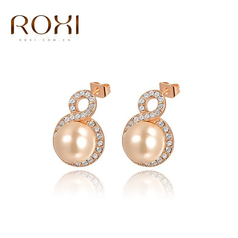 

ROXI Brand Earrings Fashion Jewelry Vacation Gift Big Pearls Earrings For Women Brincos Grandes Rose Gold Color Earrings