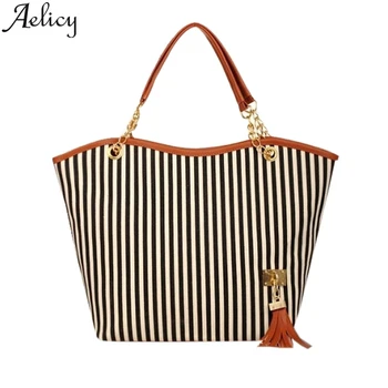 

Aelicy 2019 Fashion Girl Stripe Tassels Chain Canvas Shopping Crossbody Shoulder Bags Clutch Bag Women ote Shop Bag Handbag