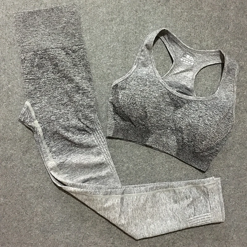 Beste 2 stuk ombre gym set yoga sets vrouwen gym kleding sport beha en leggings vrouw gym sportkleding vrouwelijke fitness kleding pak