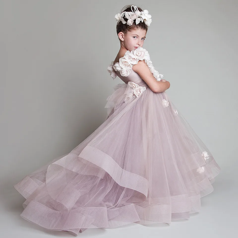 Lavender Flower Girl Dresses For Weddings Ball Gown Cap Sleeves Tulle Baby Long First Communion Little Girls | Свадьбы и торжества