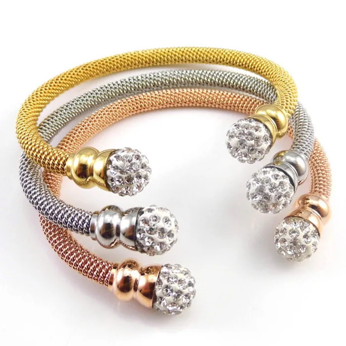 

BB002 Round Crystal Shambhala Gold Rose Gold Silver Cuff Bangle Teddy Stainless Steel Jewelry Women Gift Fashion Accessory