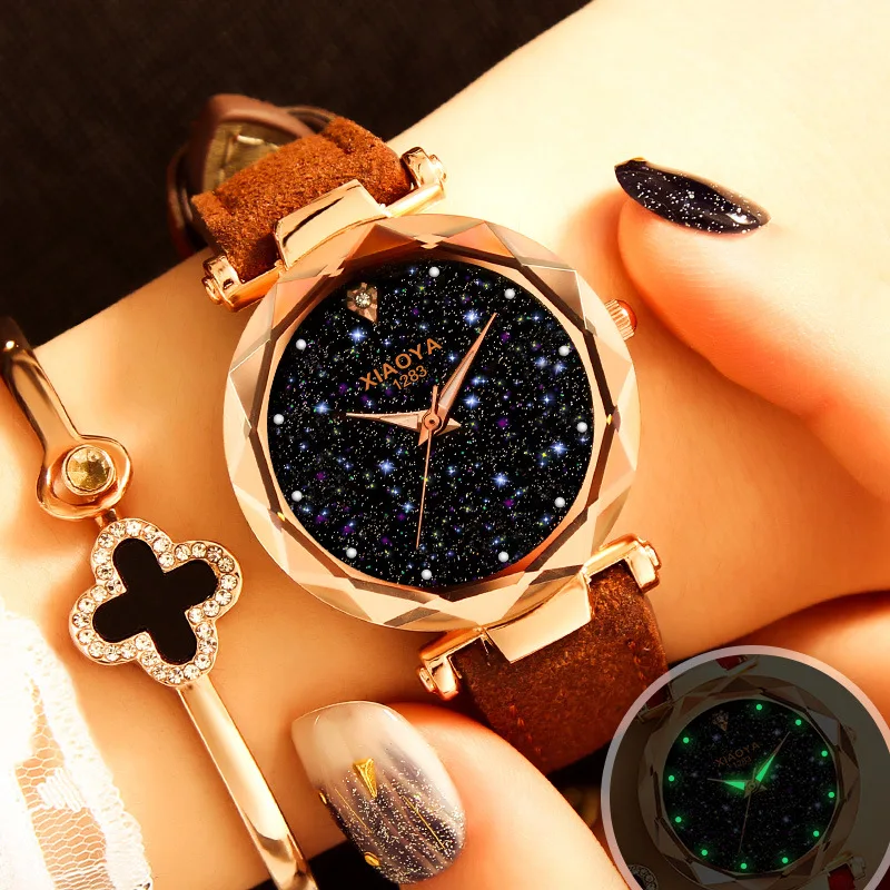 

Luxury Brand Quartz Watch Women Starry Sky Watch Leather Fashion Casual Rhinestone Ladies Watch Relogio Feminino Clock Female