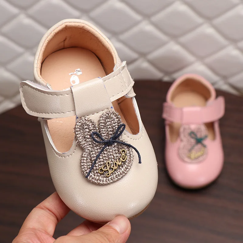 COZULMA Spring Baby Girl Lovely Rhinestone Rabbit Casual Shoes Toddler Baby Kids Party T-Strap Flat New Shoes Enfants Size 15-25