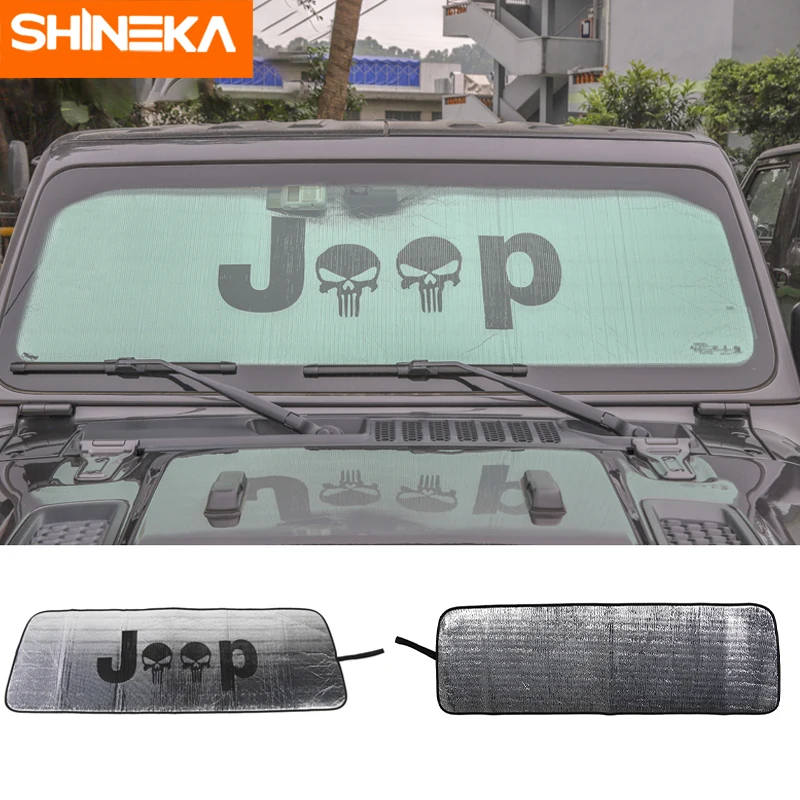 SHINEKA Windshield Sunshades for Jeep Wrangler JL 2018+ Skull Logo