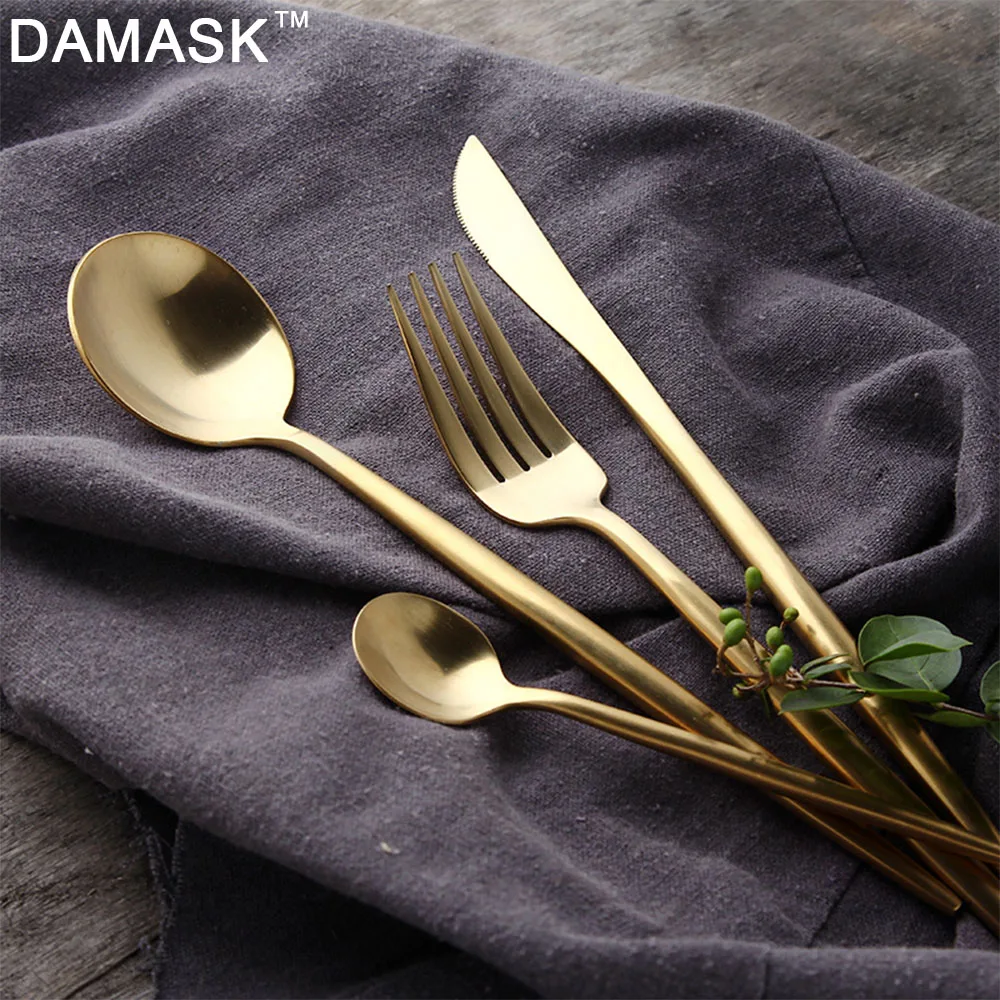 

DAMASK Stainless Steel Upscale Dinnerware Flatware Cutlery Spoon Fork 4PCS Set Teaspoo Kitchen Knives Set Dish Tools Cooking