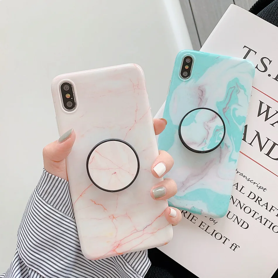 

For iPhone XR X XS Max Case Gradient Marble Pattern Foldable Kickstand Holder Cover For iPhone 8 7 6 6s Plus Soft TPU Coque