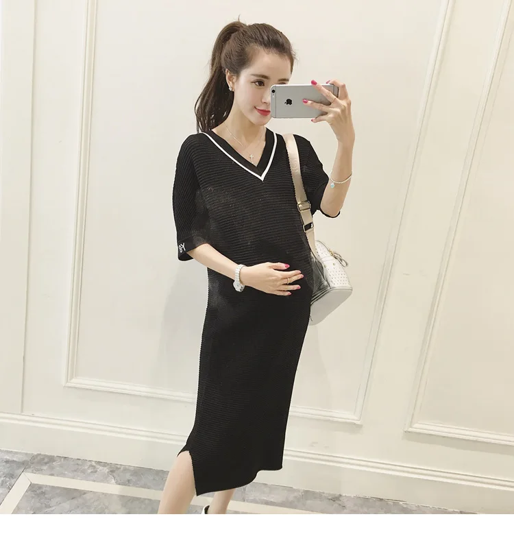2018 Summer Short sleeve Side Splits White Maternity Dress Elegant Maternity Clothes for Pregnant Women Black Pregnancy Clothing (16)