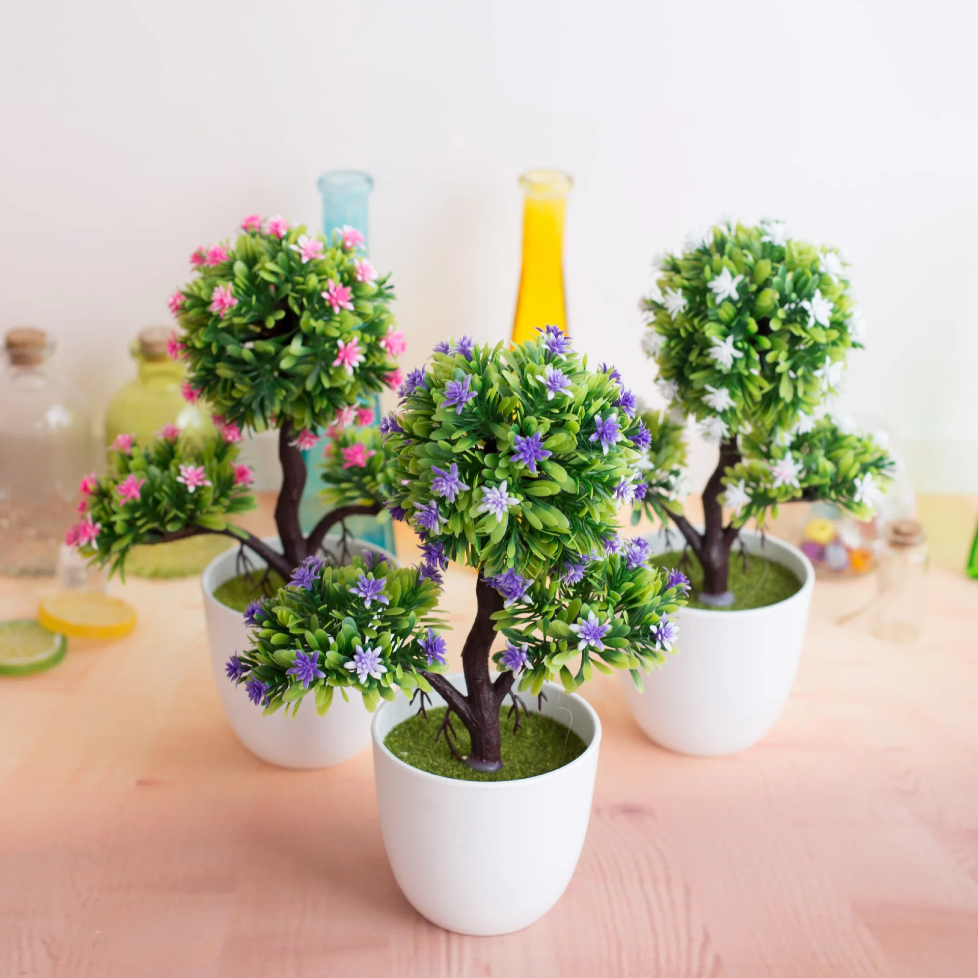 

1PC Artificial Plum Blossom Tree Potted Hotel Garden Plant Bonsai Tree Pot Flowers Home Decor Artificial Plastic Plants Potted