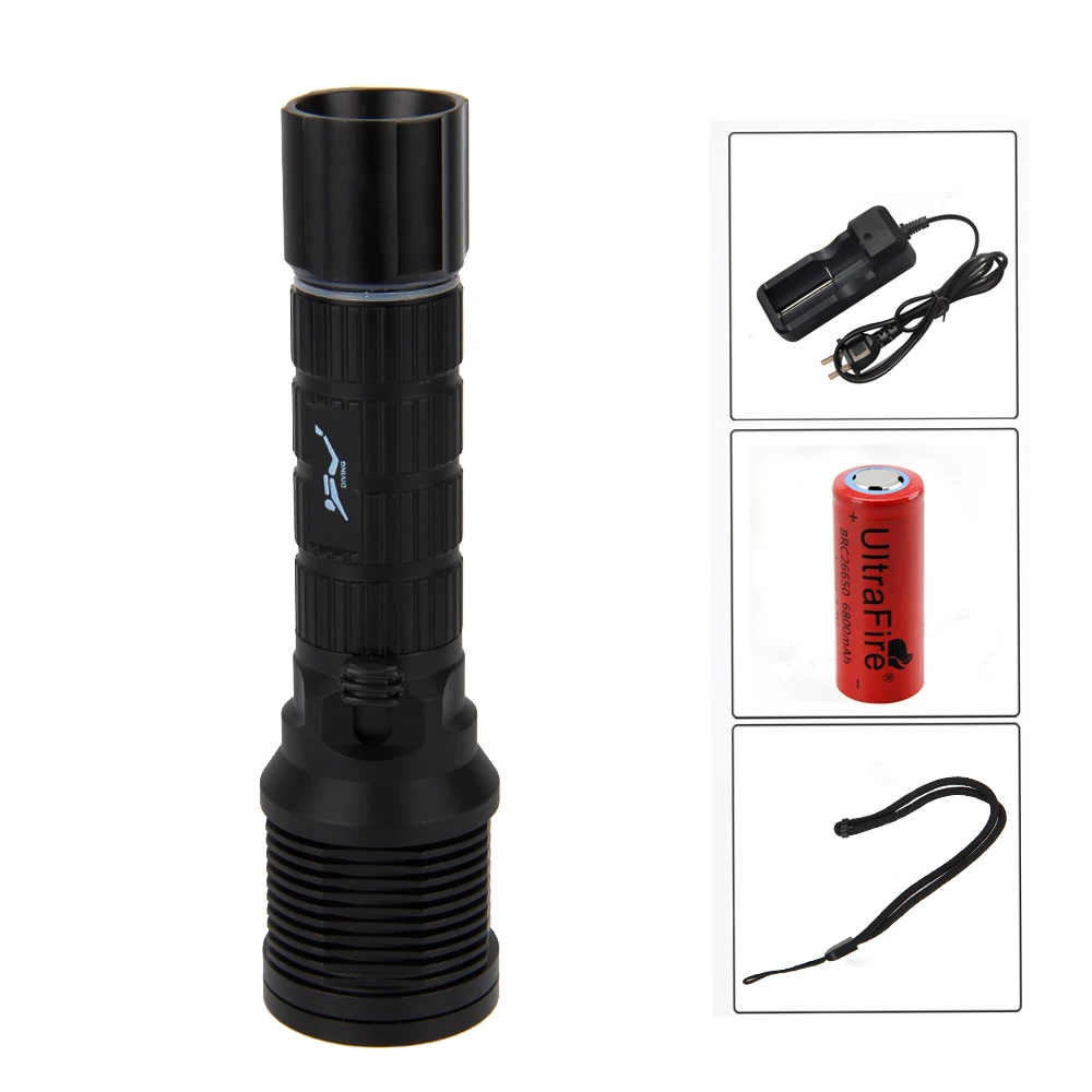 

2000Lm XM-L2 LED Scuba Diving Flashlight Torch Waterproof Light Lantern Led Lamp+6800mAh Battery+Charger