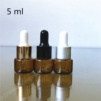 

Free Shipping 500pcs/lot 5ml Empty Amber Glass flat Essential Oil Dropper Bottle Glass bottle 5cc Brown Pipette Dropper Vial