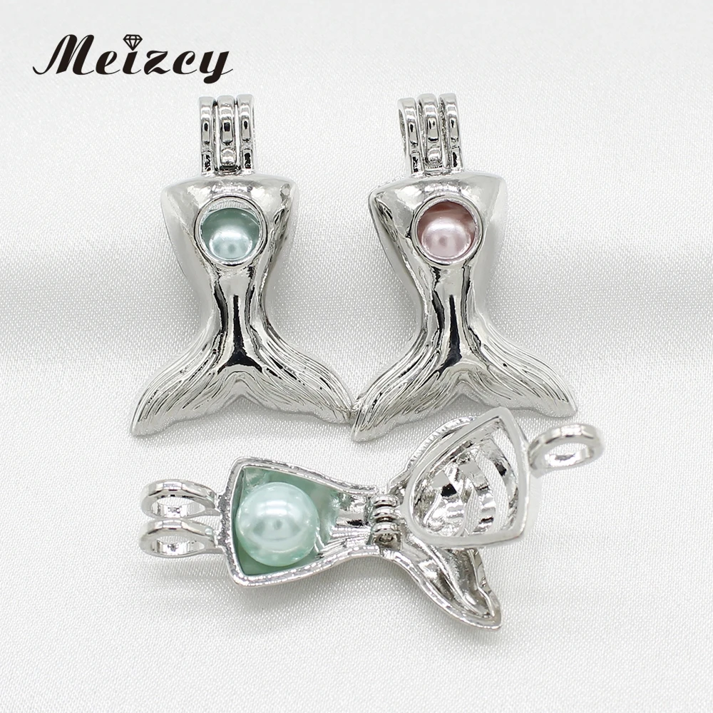 

10pcs Silver Fish Mermaid Tail Pearl Cage Jewelry Making Lockets Bead Pendant Diffuser Necklace for Perfume Essential Oil