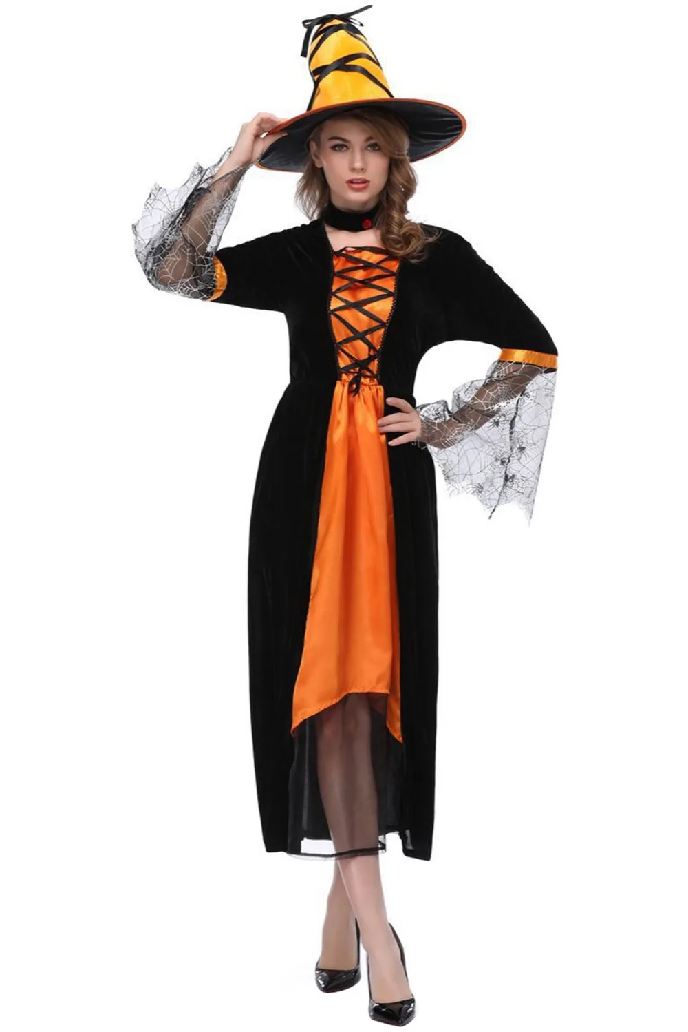 New style Halloween Witch Robe Costumes Adult Sexy long robe with Hat